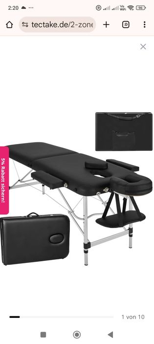 Masa de masaj cu 2 zone
cu cadru din aluminiu, pliabil și reglabil pe