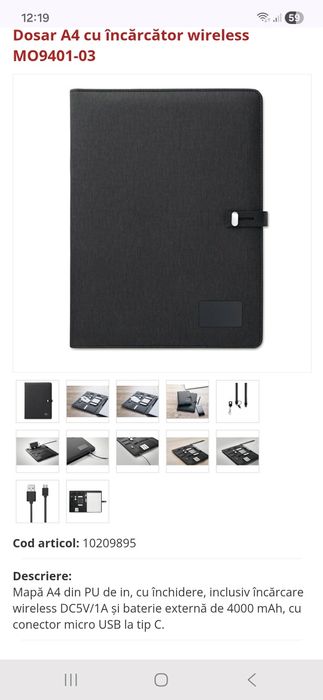 Dosar A4 cu încărcător wireless MO9401-03