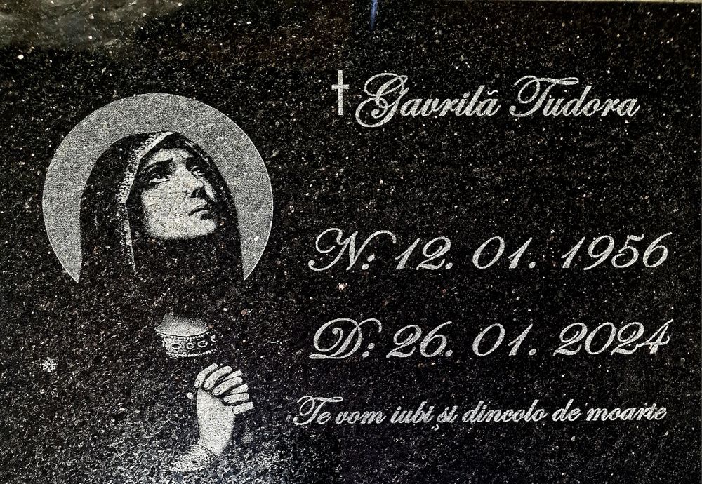 Fotogravura cimitir cruce  masa mormant felinar grilaj granit gard