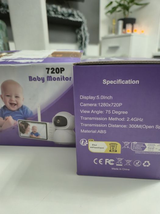 Голям 5инчов Бебефон с 360гр.въртяща аудио-видео камера