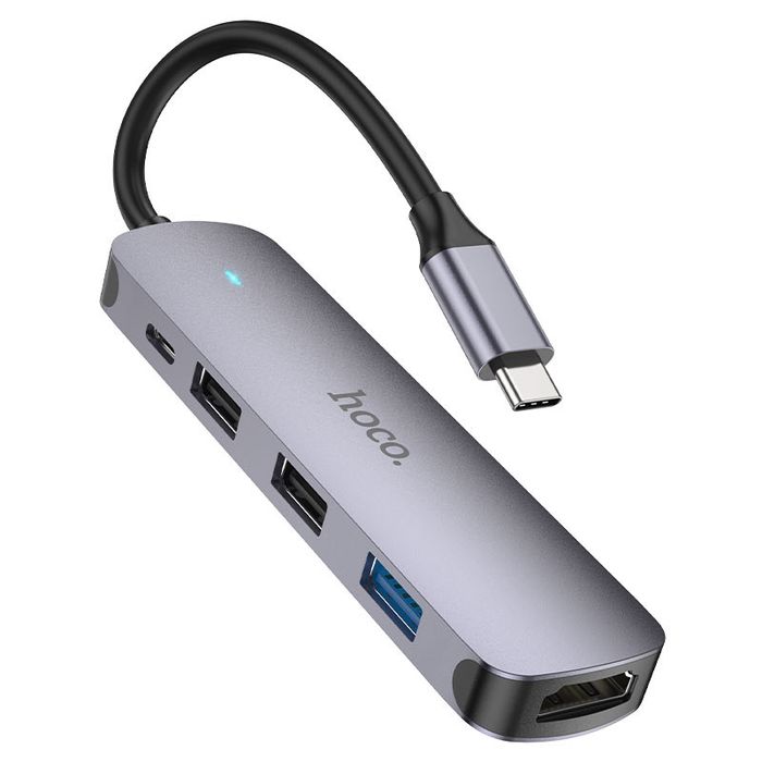 USB Type-C Хаб HOCO HB27 5 в 1, HDMI, USB 3.0, 2×USB 2.0, PD 100W