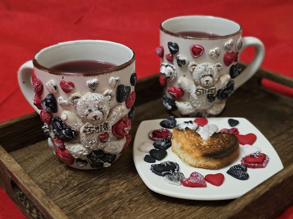 Două căni fimo cadou Dragobete