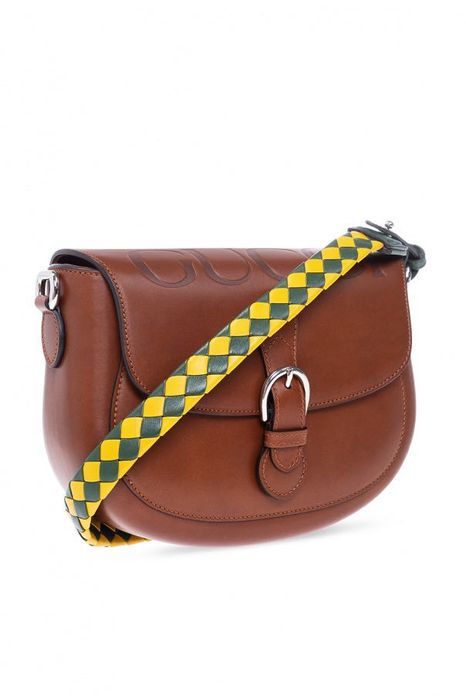 Gucci Logo Embossed Leather Shoulder Bag кафява чанта