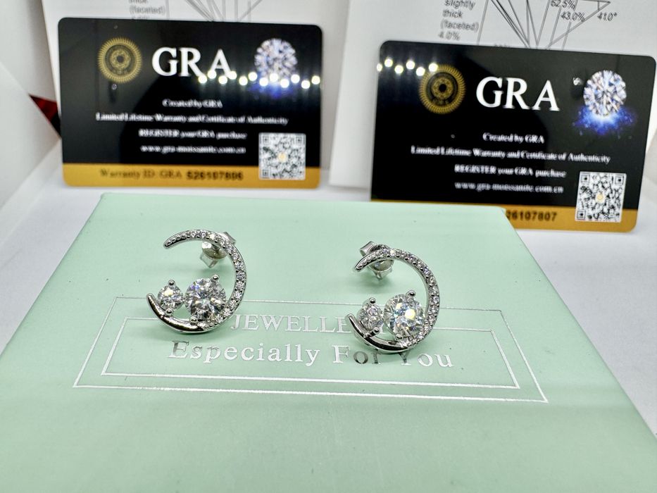 Сребърни обеци с мойсанит (Диамант) 0.8 карата