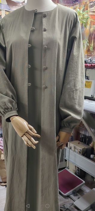 Абая из льна в цвете хаки