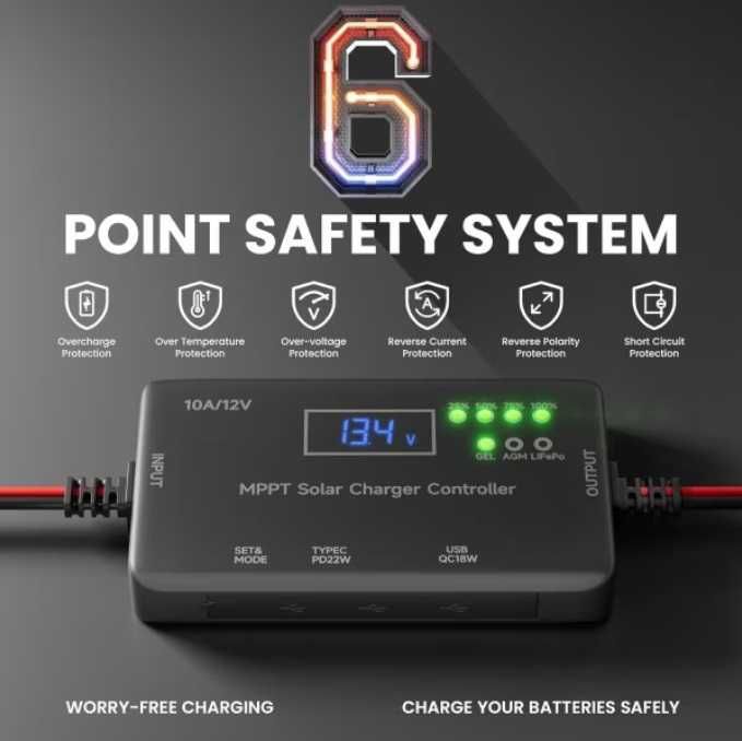 Controler de Incarcare Solara MPPT Digital + LifePo4 - 12V/10A