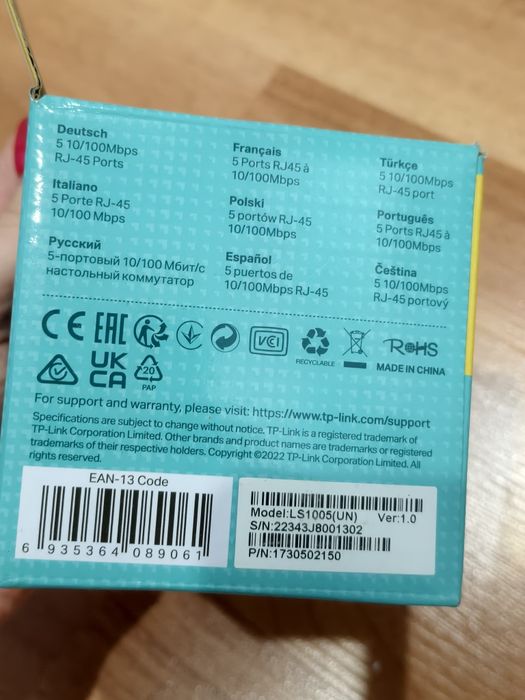 Коммутатор tp link 5 портов, 10/100 mbps