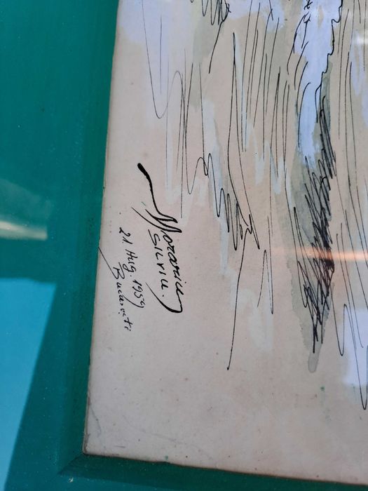 tablou acuarela tus semnat Morariu Silviu datat 1958