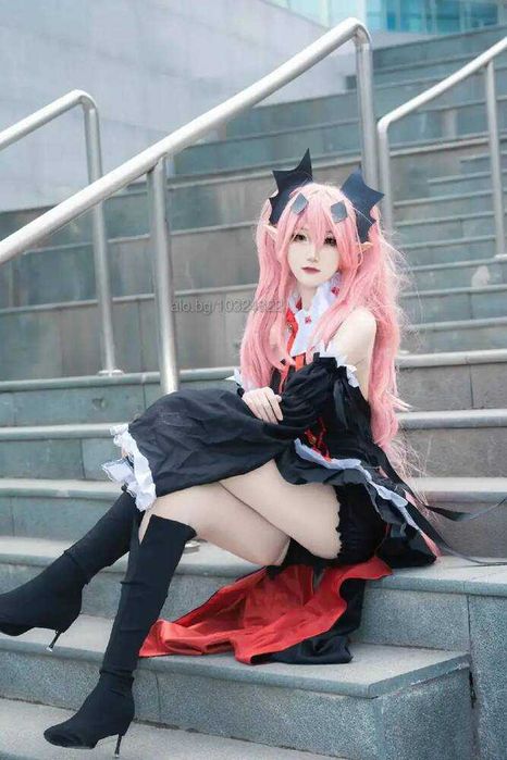 Дълга розова перука с две опашки Krul Tepes Anime Owari No Seraph