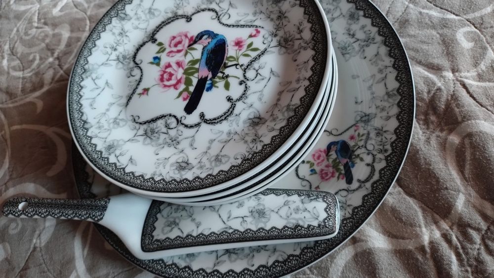 Сервиз за торта от 8 части Apricot, Фин китайски порцелан, Рози