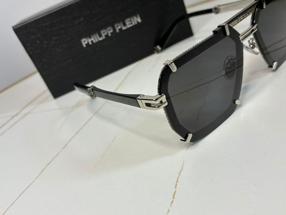 Ochelari de soare Philipp Plein Black/Silver – Stil Aviator/Hexagonal (Noi, cu toc)