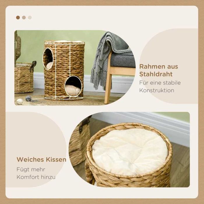 Драскалка за котки PawHut, 47 см, 2 пещери, възглавница