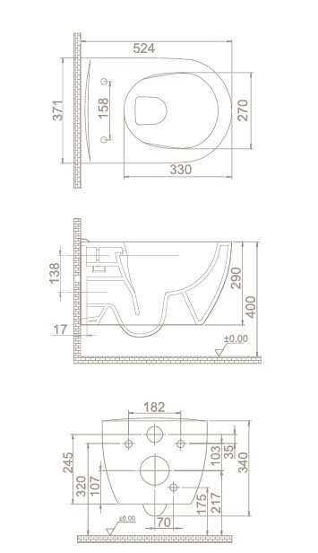 Стенна тоалетна без ръб BLACK MATTE CeraStyle