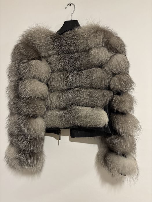 Haina Dama Naturala Blana Vulpe M Fashion Cafeniu Cu Piele