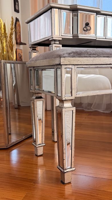 Set consola din oglinda cu băncuță si piedestal