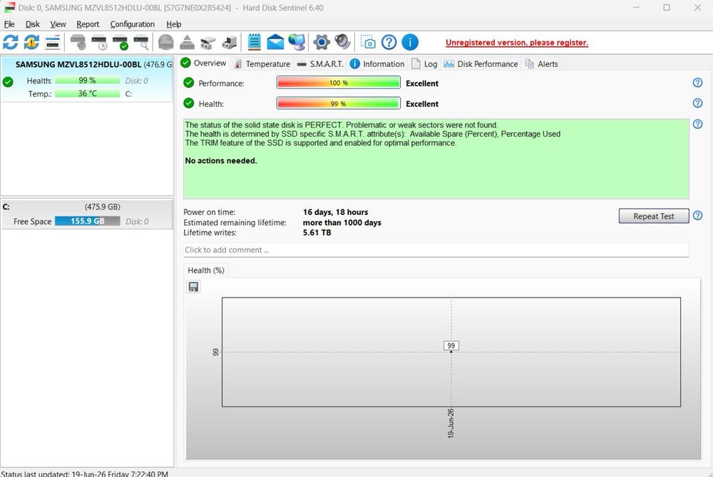 SSD Samsung PM9C1 512GB NVMe PCIe 4.0 M.2 2280 – 99% Health