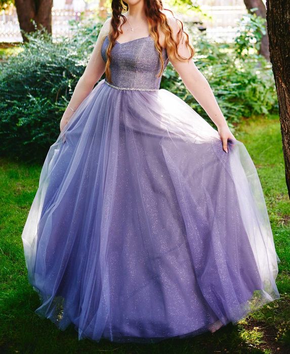 Бална синьо-лилава рокля  + подърък свалящ се кринолин