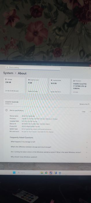 Vand unitate Gaming i7 10700k 16 gb ram ssd ati vega 56