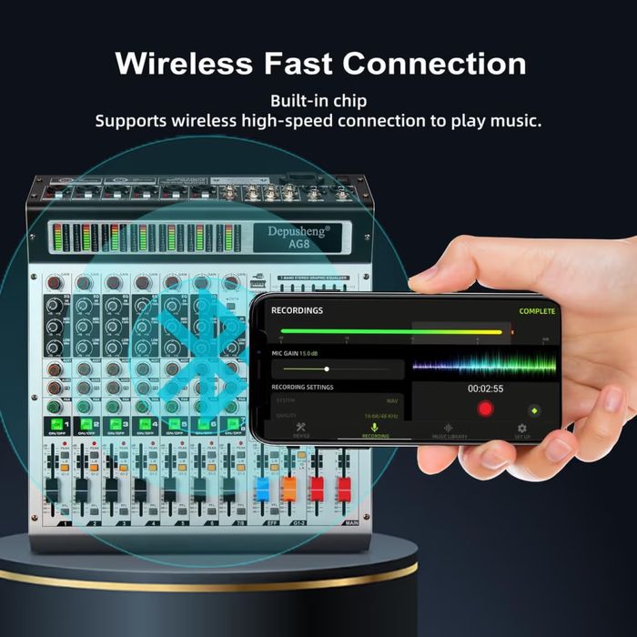 Mixer 8 canale USB BLUETOOTH Mp3 phantom echo si Dsp cu 2 auxiliare