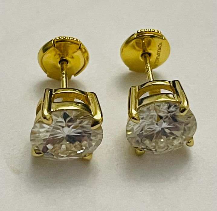 Tiffany & Co, 925, Сребърни  позлатени обеци с камък моасонит.