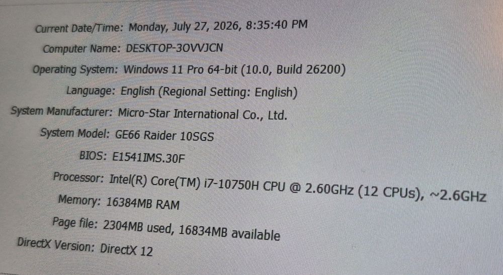 Laptop gaming MSI i7 10750H RTX 2080 Super 240Hz