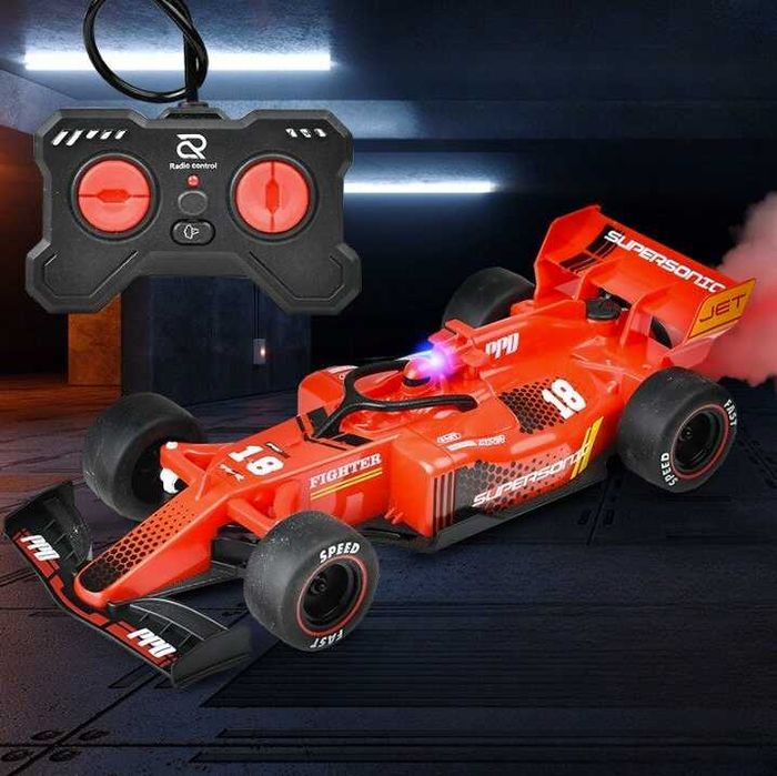 Masina de curse cu telecomanda, Efect de Spray, Neagra / Rosie