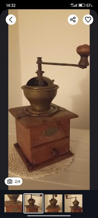 Râșniță veche lemn și alamă