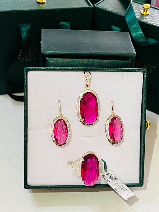 Комплект из серебра серьги, кольцо, кулон999проба