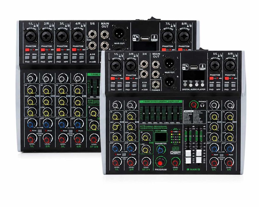 Pasiv mixer audio 6 canale AK6 Stereo canal 99 Efecte DSP USB Bluetooth Egalizator 7 benzi