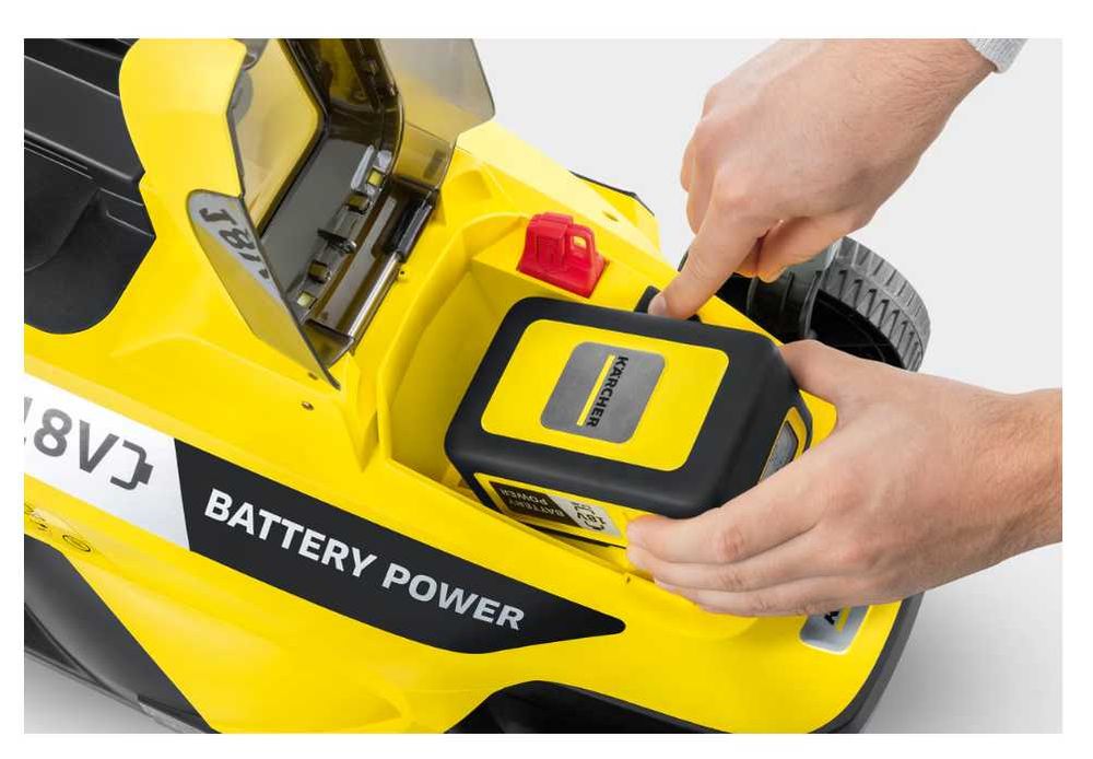 Set masina de tuns gazon/iarba pe acumulator Karcher LMO 18-33, 18 V 5.0 Ah