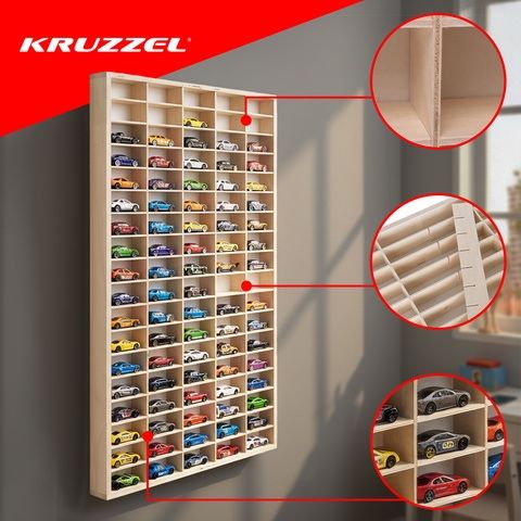 Дървена етажерка за колички, рафт, 90 отделения, Hot wheels, 21997