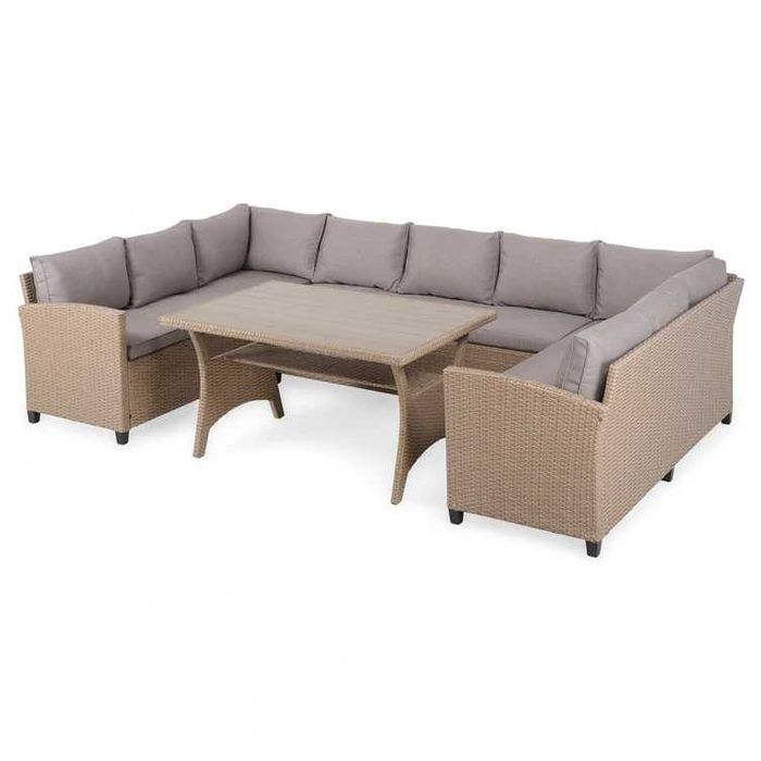 Set mobilier gradina/terasa cu perne canapea/coltar si masa Natur