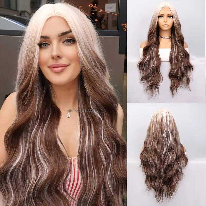 Ефектна омбре кафява перука с руси корени на път