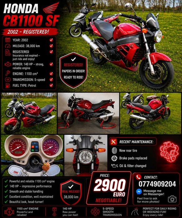 Honda CB1100 SF – 2002, înmatriculată, 140 CP!