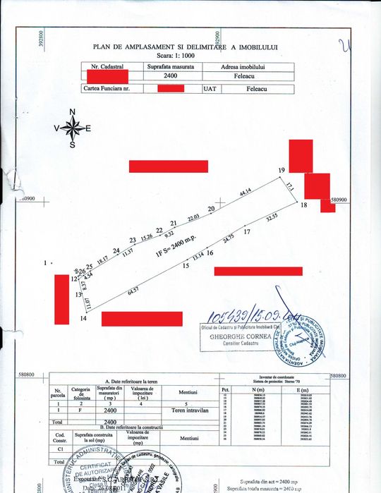 Vand/schimb 4000mp intravilan Feleacu cadastru+CU; super panorama Cluj