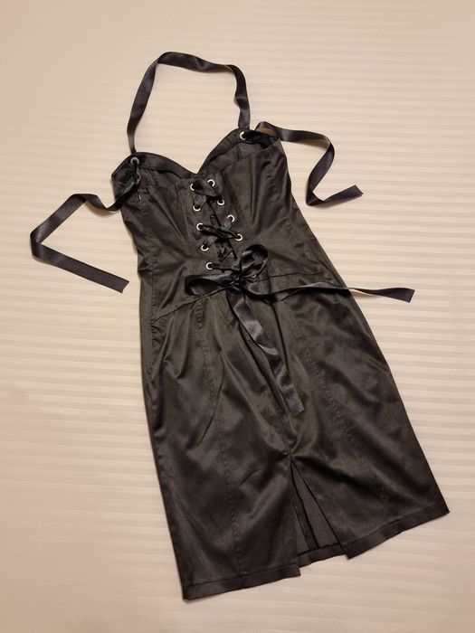 Rochie satin, sarafan negru, marimea 38