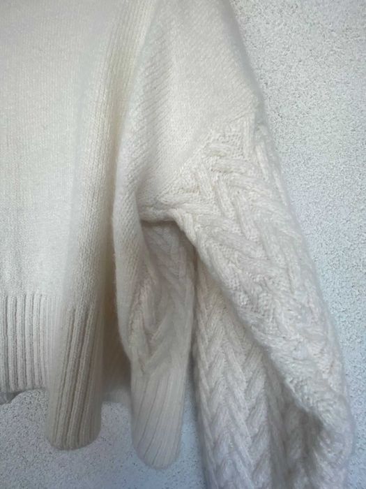 Cardigan alb ecru, cu model, gros, de iarna, S, nou, Reserved