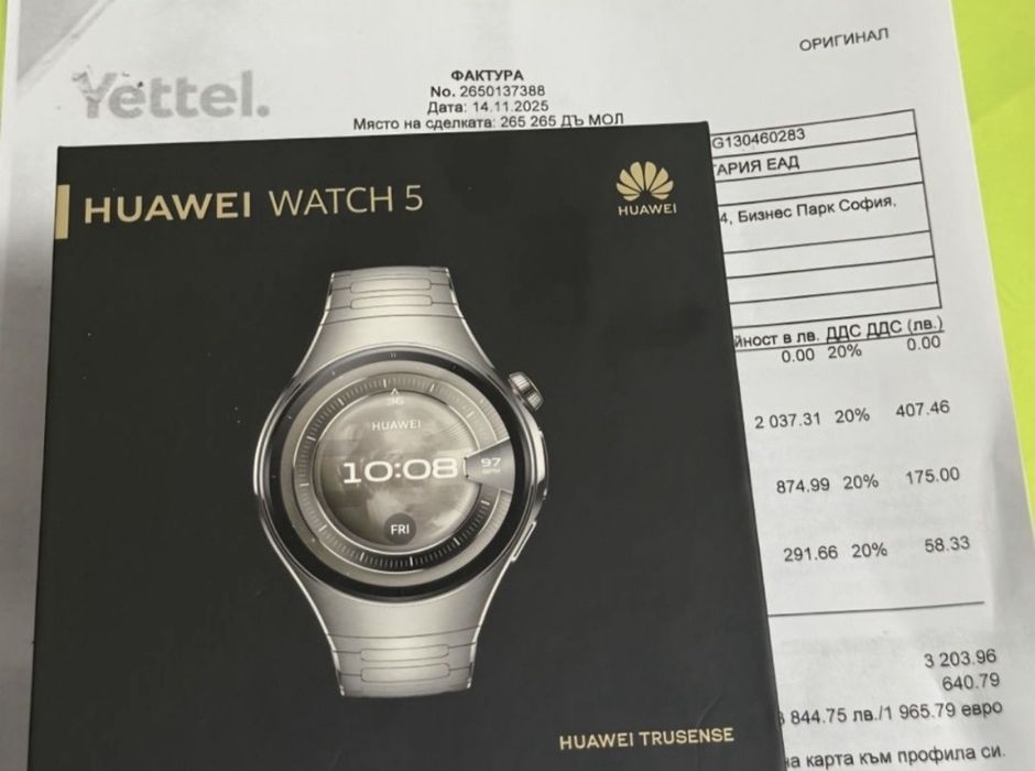 КАТО НОВ 46mm Huawei Watch 5 Yettel Гаранция 2026г. Titanium