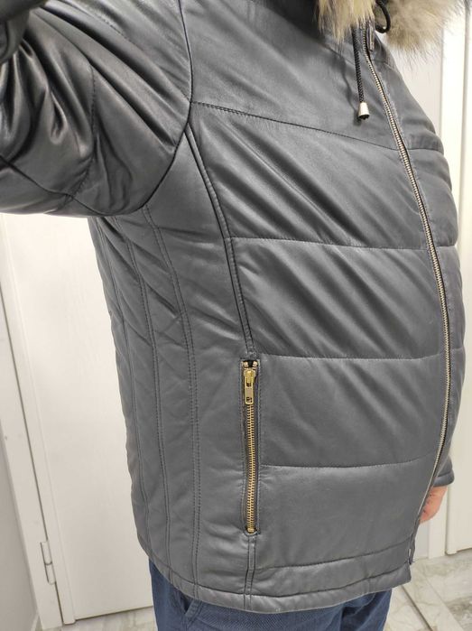 ЧЕРЕН ПЕТЪК -50% !!! Кожено есенно-зимно яке с качулка, размер XXL