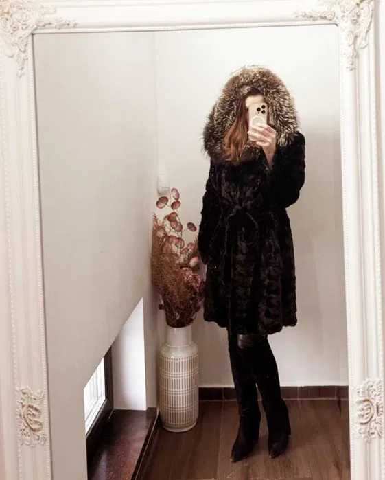 Blana naturala nurca, gluga vulpe argintie