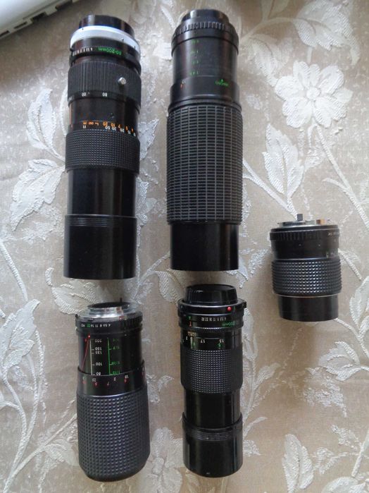 Продавам  Лот от 5 ретро ръчнофокусни обектива (Canon FD, Pentax K, Minolta MD)