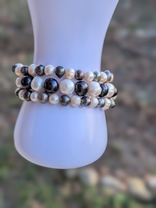 Veche bratara perle de cultura, inchizatoare argint 925 aur,copii