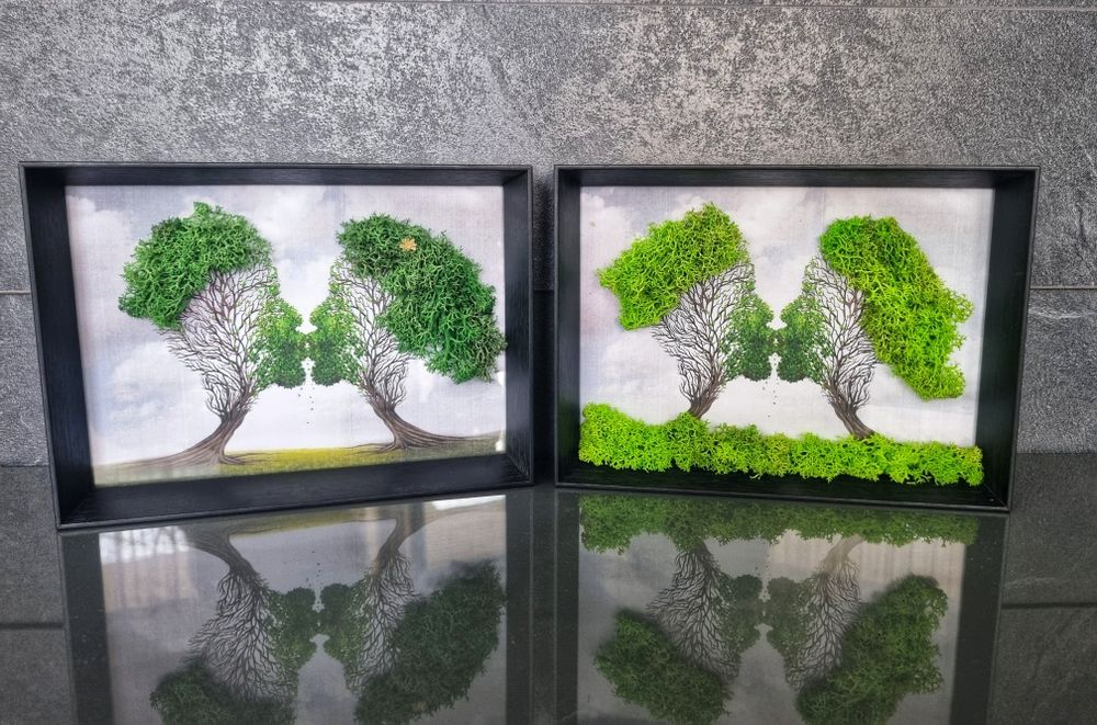 Картина "Kiss me" декорирана с напълно естествен скандинавски мъх