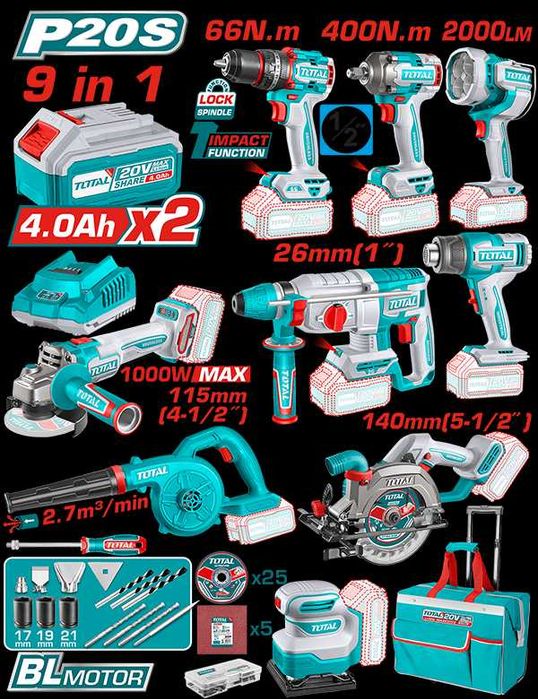 TOTAL - KIT COMBO 20V tot setul de scule pe acumulator ,pret bun