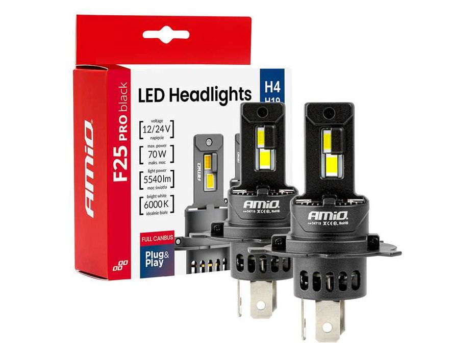 Set Doua Becuri Led Cu Canbus F25 PRO BLACK H4/19 / 70W / 12-24V /AMIO