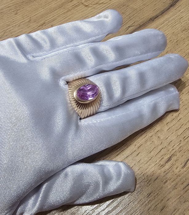 Золотое кольцо СССР с гранатитом, 583 проба