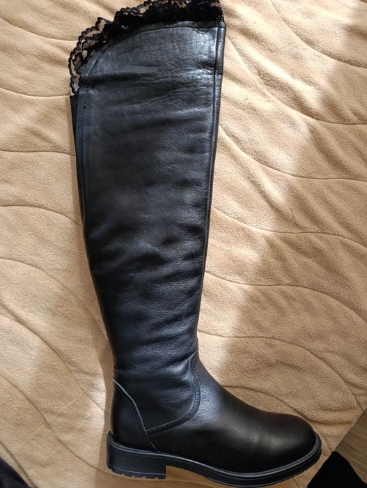 Естествена кожа ботуши / чизми с дантела отгоре