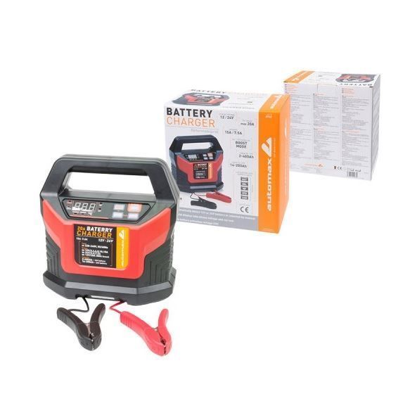 Incarcator acumulator auto Automax 15A, automat, cu afisaj LCD, 12V-24V, redresor automat ptr baterii Boost, WET, GEL, AGM, UNI