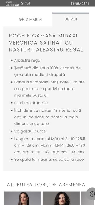 Rochie camasa model Veronica Albastru Regal