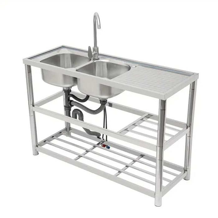 Chiuveta inox 2 cuve inox120x45x80cm suport baterie  noua restaurant